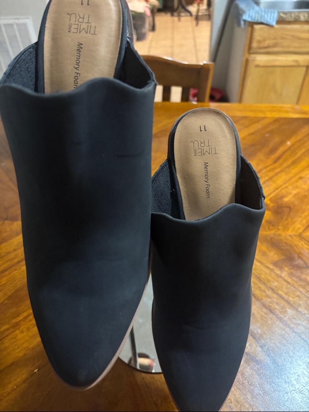 Time and Tru Black Pointed Slip-On Mules